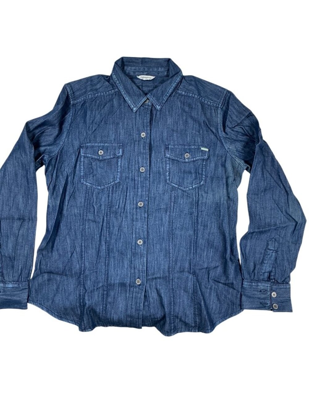 Calvin Klein Women’s Blue Denim Button-Down Shirt | 100% Cotton | Size M